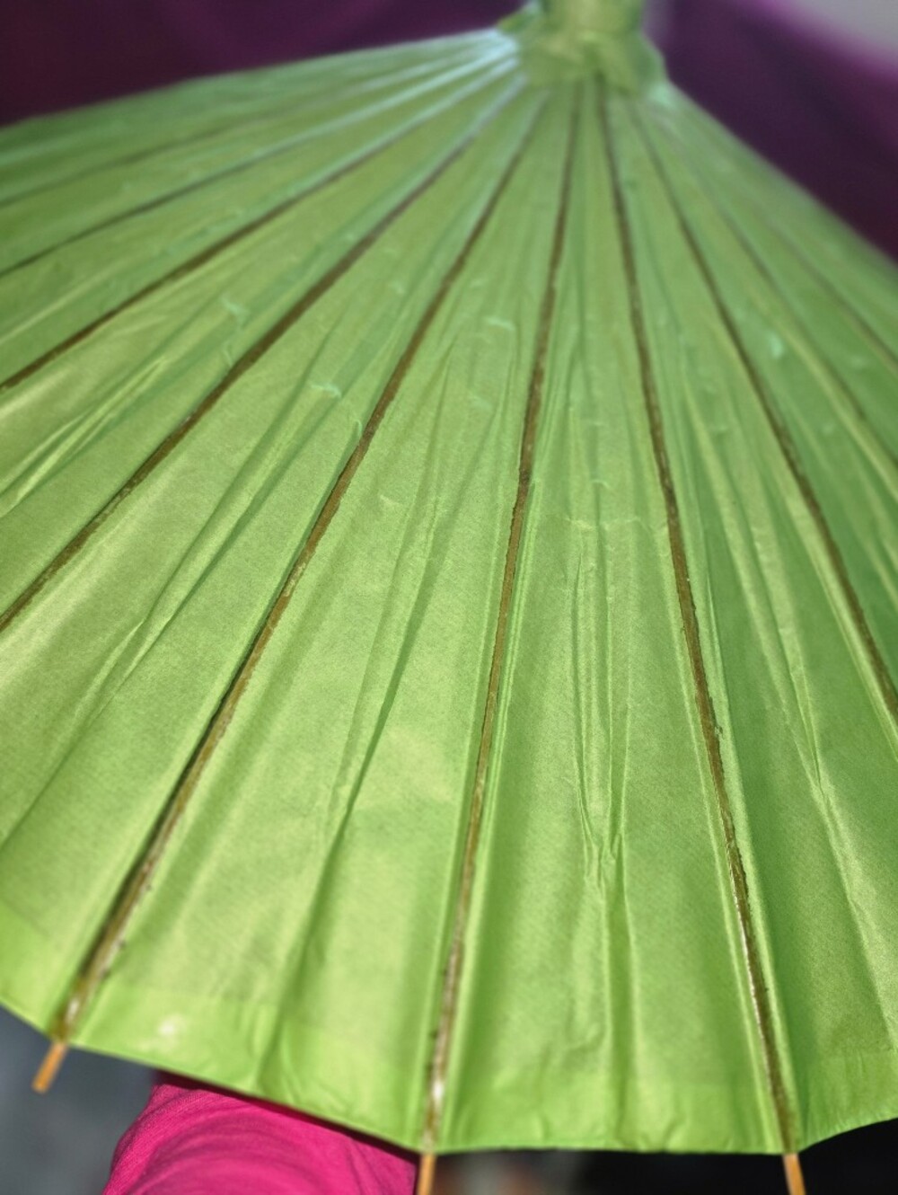 Green Paper Parasol Umbrella with Wooden handle